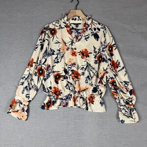 Jules & Leopold Womens Top Size M Semi‎ Sheer Floral Long Sleeve V Neck Blouse